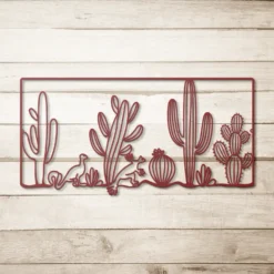 Red panoramic desert scene powder-coated steel wall art-wood background