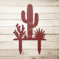 Red metal Saguaro Cactus Yard Art
