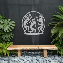 Silver Kokopelli dance steel cutout metal outdoor decor
