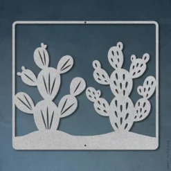 Silver opuntia cactus pair metal wall hanging