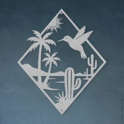 Silver finish desert oasis palms cacti metal outdoor decor