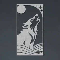 Silver moonlit wolf metal wall decor