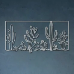 Silver panoramic desert scene metal wall art