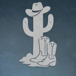 Silver funny cowboy cactus metal wall hanging