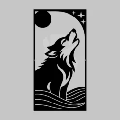Tall Vertical Minimalist Moonlit Wolf Metal Wall Art