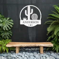 White cacti exterior metal sign with custom text