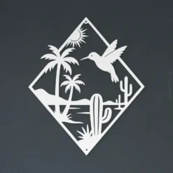 White desert oasis outside metal wall art