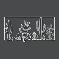 White long horizontal desert scene metal wall hanging art