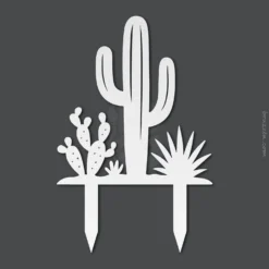 White powder-coated metal Saguaro Cactus Yard Art