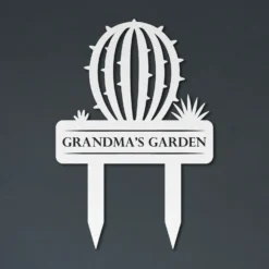 White metal barrel cactus custom garden sign