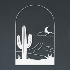 White powder-coated steel desert moonlight wall art