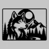 Double exposure wildlife metal wall art: Wolf, Pines trees & Moonlit Mountain