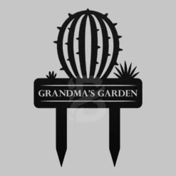 Customizable metal barrel cactus garden sign art-text