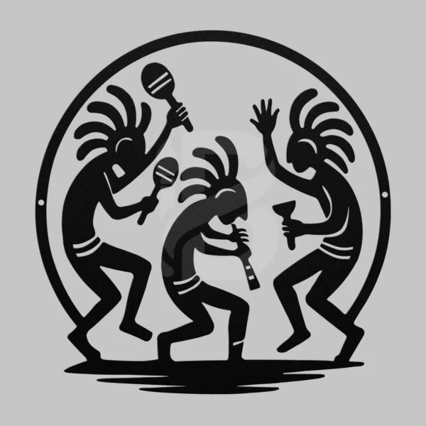 Dynamic kokopelli dance metal wall hanging art for outdoor and indoor spaces