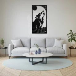 Moonlit wolf metal wall art modern minimalist living room