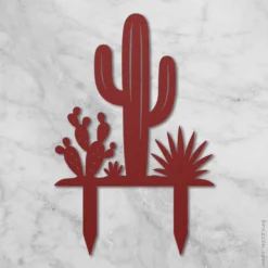 Red steel cactus outdoor decor