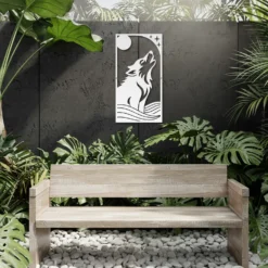 White moonlit wolf metal art outdoor lounge