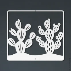 white 2 set prickly pear cactus metal wall art