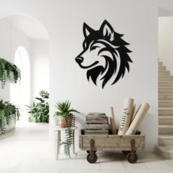 Contemporary abstract wolf metal art entryway