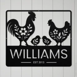 Black Finish Custom Chicken Family Metal Sign