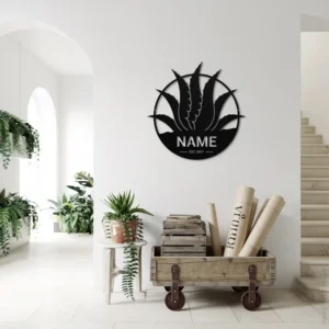Black Steel Custom Agave Sign with Name Est Date Entryway