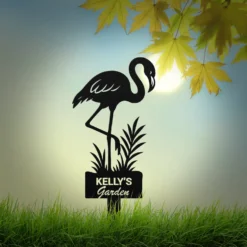 Black Steel Custom Lone Flamingo Garden Metal Sign