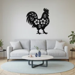 Black Steel Decorative Chinese Zodiac Metal Rooster Living Room Wall Art