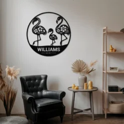 Black Steel Personalized Flamingo Family Name Est Sign