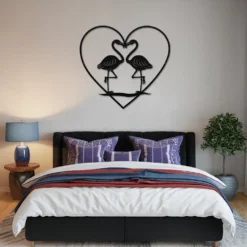 Black Steel Romantic Flamingo Heart Wall Hanging Master Bedroom