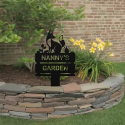 Black custom name fox metal yard sign