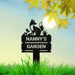 Black custom name fox metal yard sign