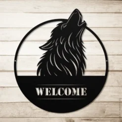 Black metallic wolf entryway welcome sign
