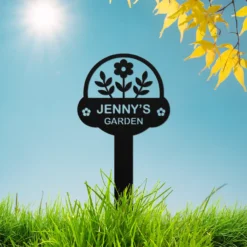 Black steel custom floral garden name sign