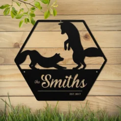 Black steel fox family name est date sign