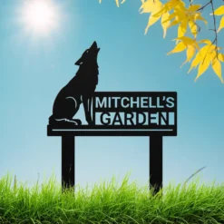 Black steel personalized coyote garden sign weather resistant outdoor decor