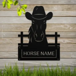 Black steel personalized metal horse stall plate sign
