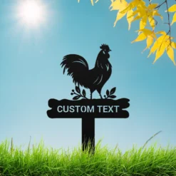 Black steel personalized rooster yard sign art