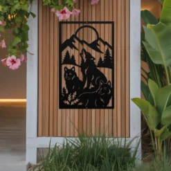 Black steel trio wolf pack art exterior decor