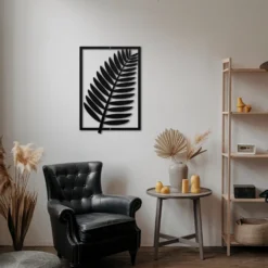 Large black steel tropical fern leaf wall art lounge room