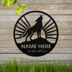 Custom Black steel wolf established sign art outdoor
