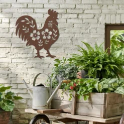 Brown Large Decorative Chinese Zodiac Metal Rooster Garden Art Weatherproof