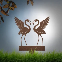 Brown Metallic Weatherproof Dramatic Flamingos Large Yard Art