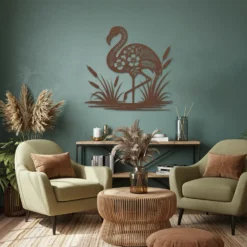 Brown Steel Tropical Flamingo Metal Wall Art Lounge Room