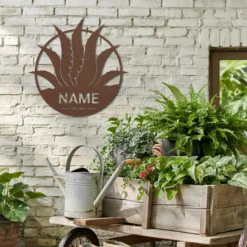 Brown Weatherproof Custom Metal Agave Sign with Name Est Date Outdoor Garden