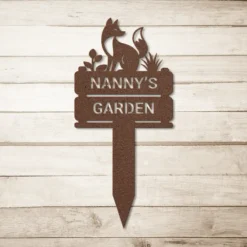 Brown custom name fox metal yard sign