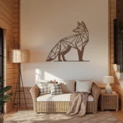 Brown large geometric fox metal wall art lounge room