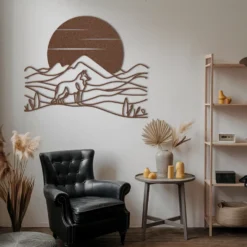Brown lone wolf metal art entryway