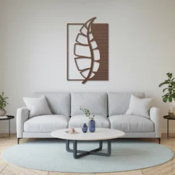 Brown metallic geometric leaf metal wall art living room minimalistic