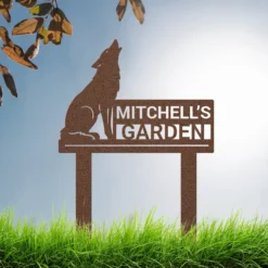Brown personalized coyote garden sign weatherproof exterior decor