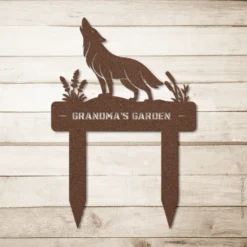 Brown powder coat finish custom wolf yard sign name